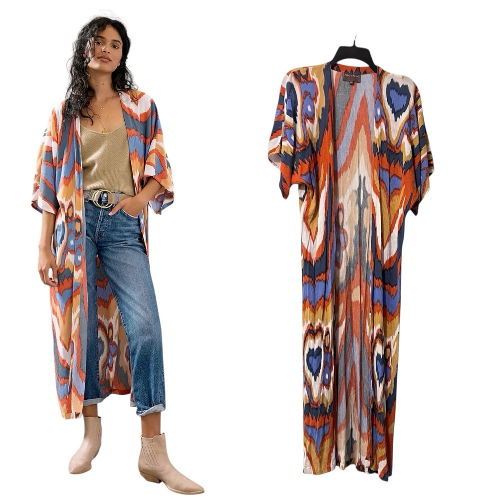 Anthropologie Bel Kazan Kyra Kimono Colorful One Size bohemian - Picture 2 of 13